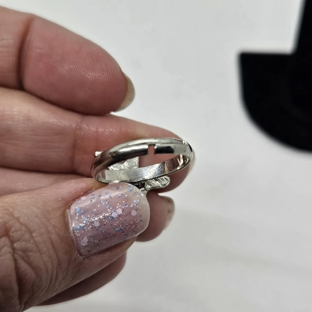silver tone adjustable rhinestone starfish ring